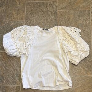 Sea White Lace Puff Sleeve Blouse